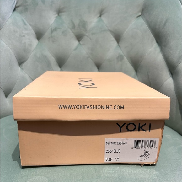 Yoki size 7.5 blue lace up wedge with box & dust covers - Picture 3 of 11